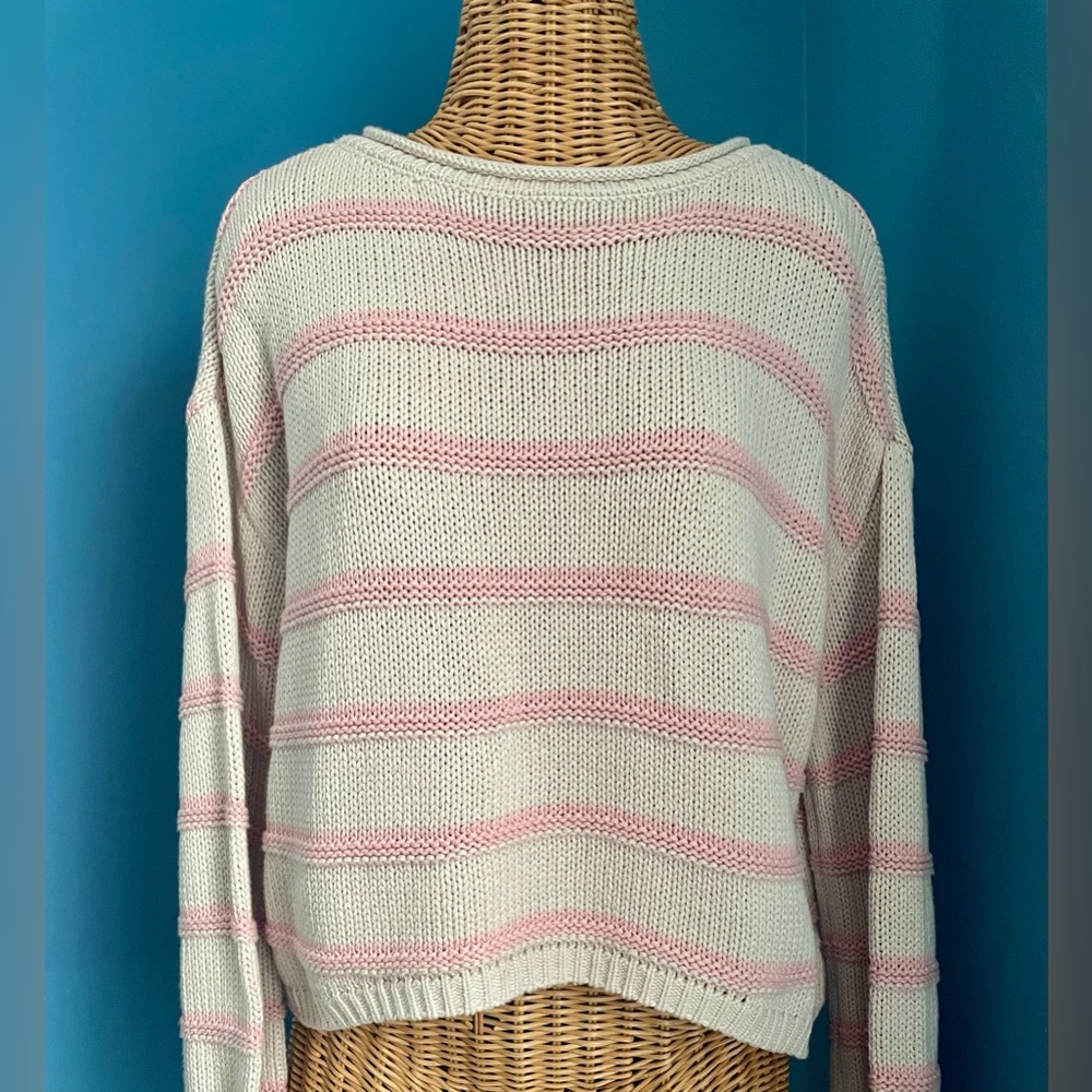 SO Striped Long Sleeve Sweater Pink Tan XS Cotton Blend Kohl’s